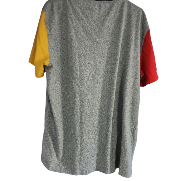 J Crew mens L color blocked T-shirt.gray with red and yellow sleeves blue pocket - Picture 2 of 3